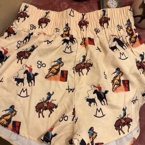 Cowboy Print High Waisted Cream Shorts